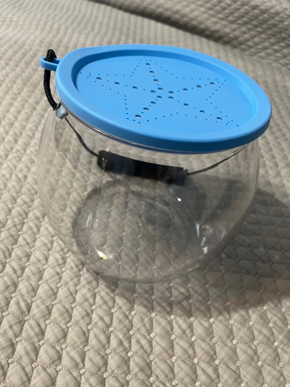 Clear plastic globe with Sky Blue Silicone Star Lid